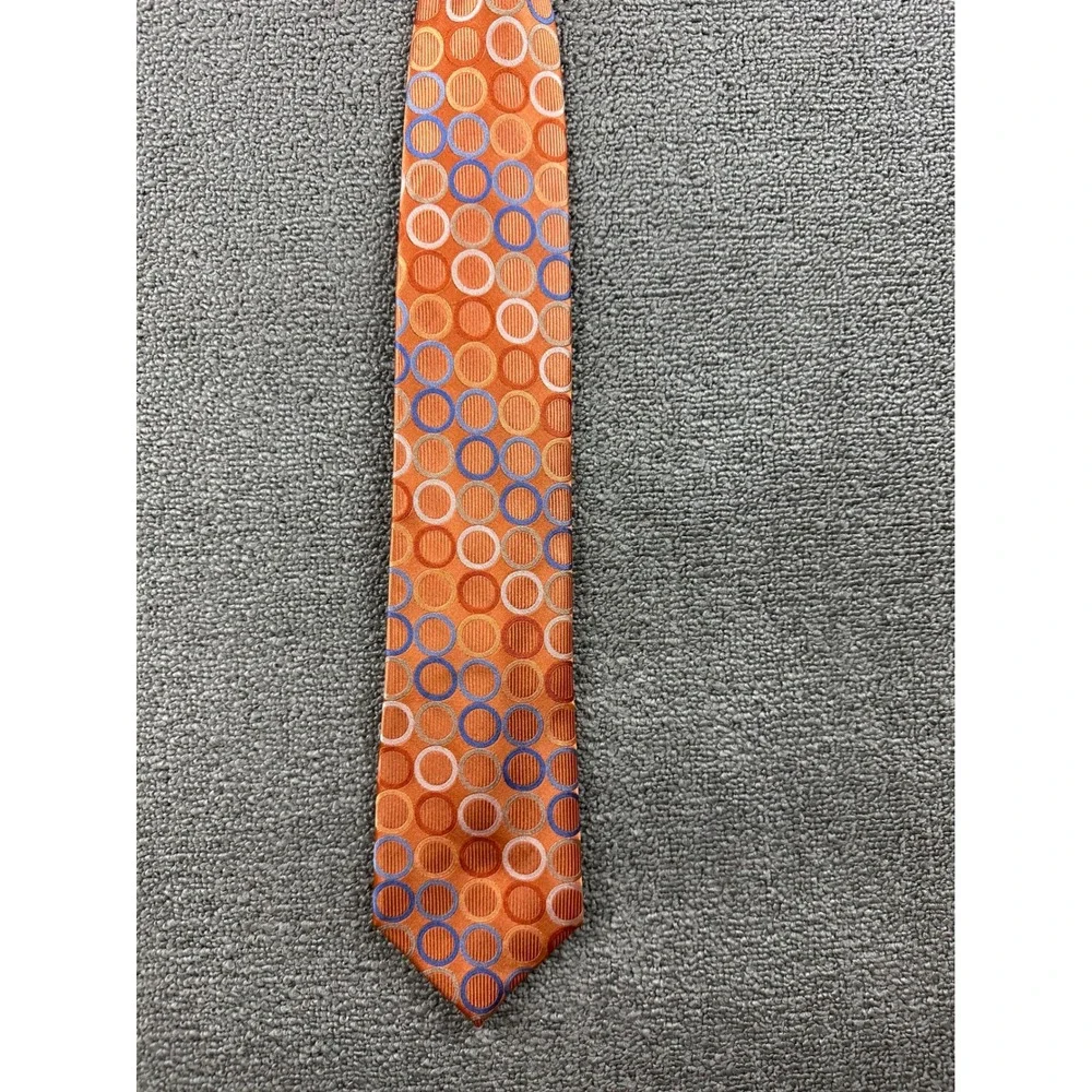 Michael Kors Tie Men Orange Circles Polka Dot Geometric Designer Business Office
